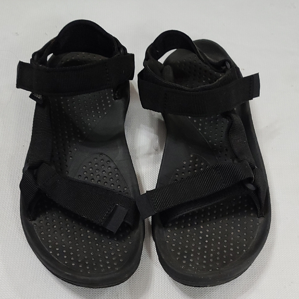 Teva Mens Black Strappy‎ Sandals Hook & Loop Summer Beachy Sz 11 EUC